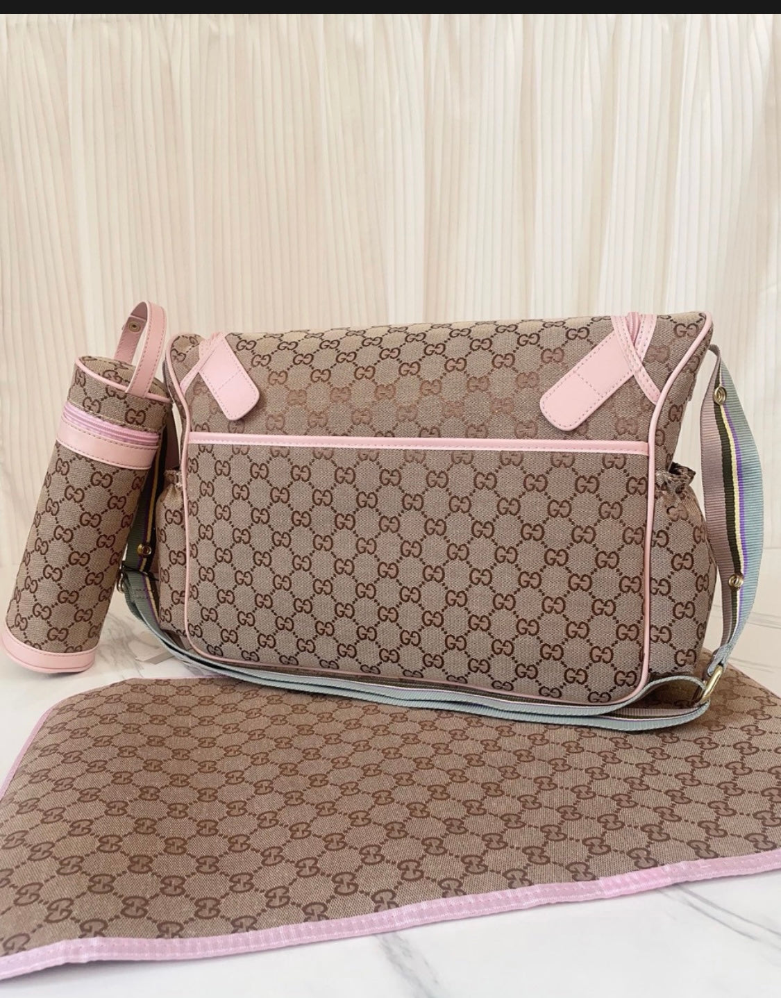 Plain brown & pink  bag set