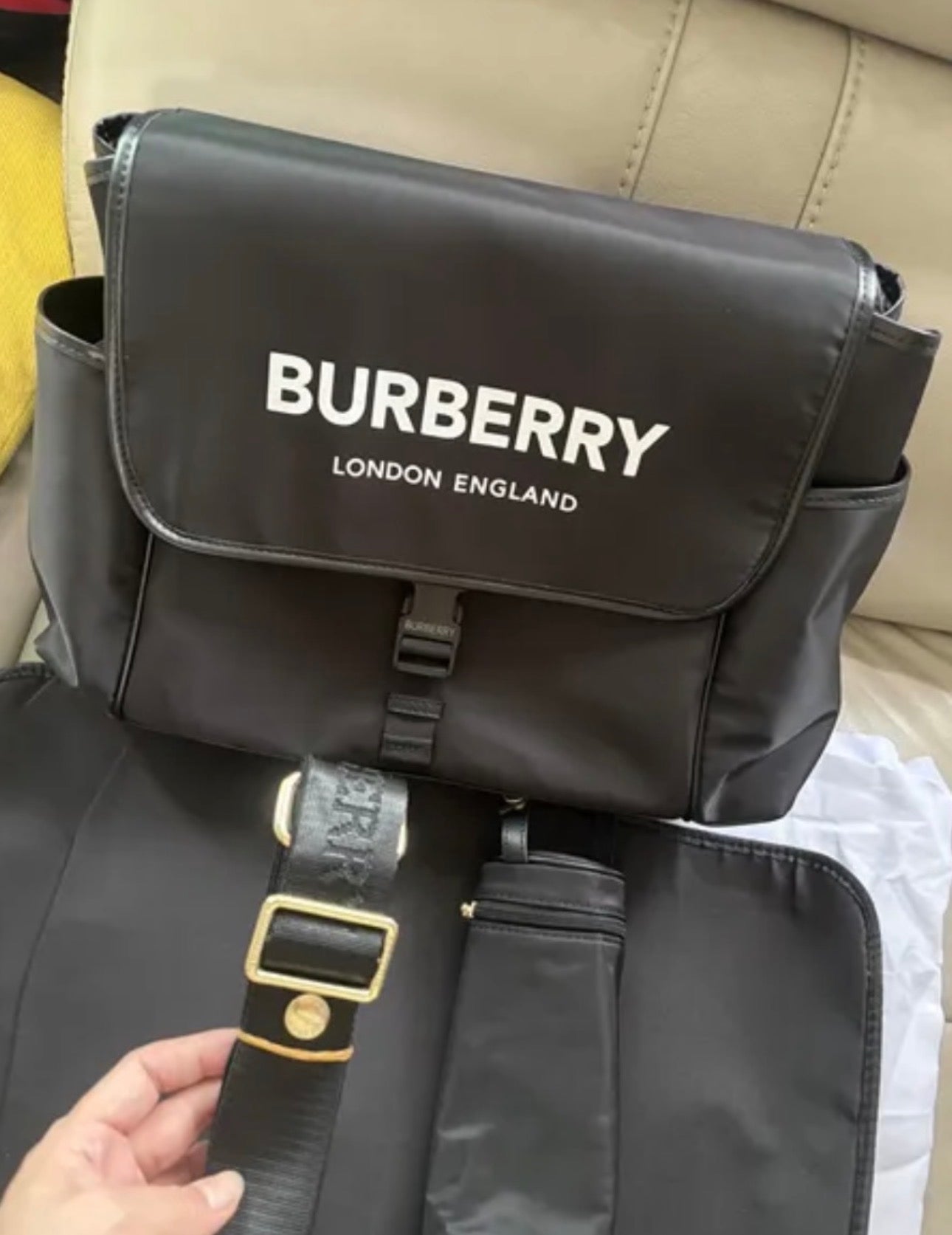 Black Burberry changing bag