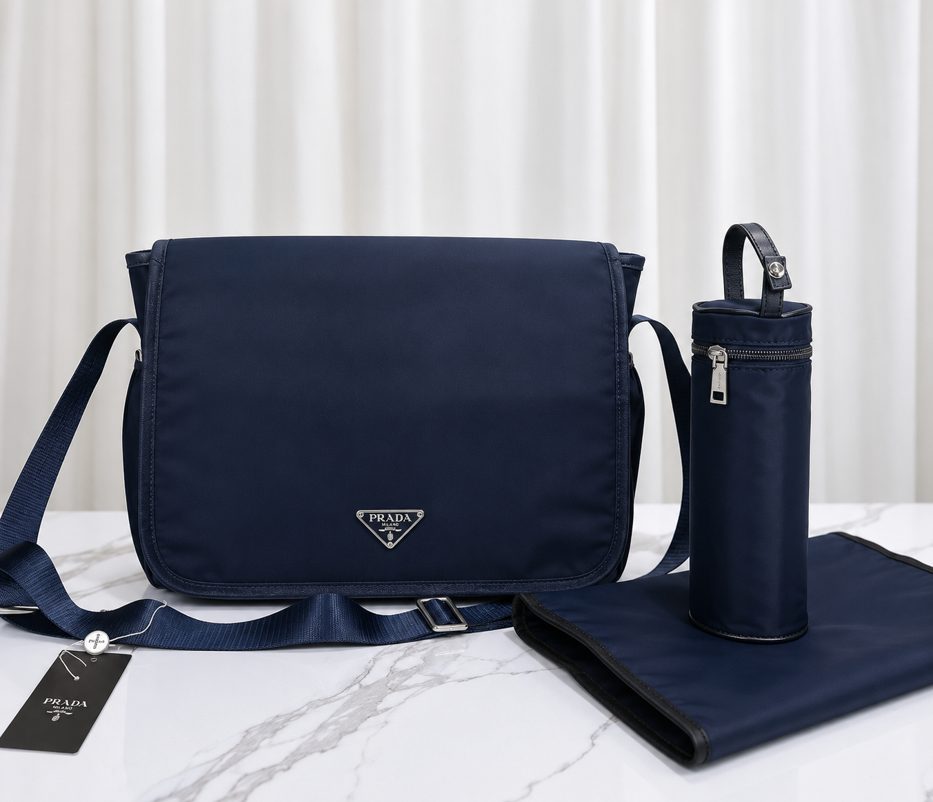 Prada changing bag navy blue