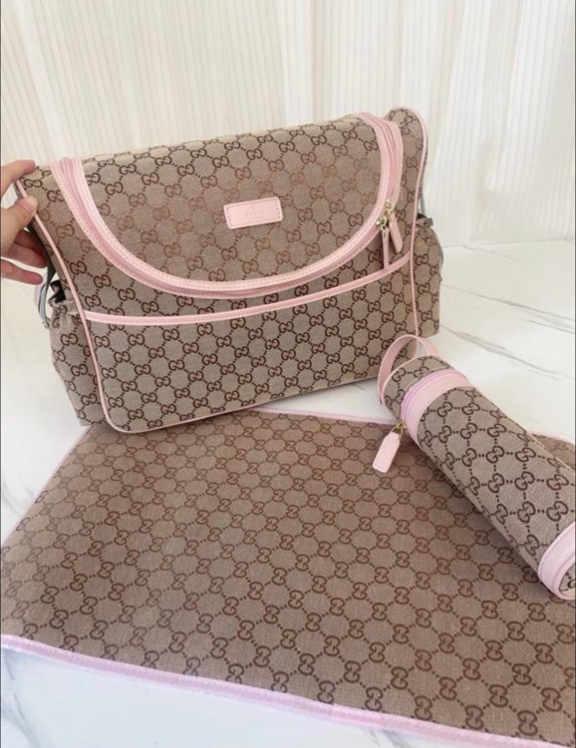 Plain brown & pink  bag set