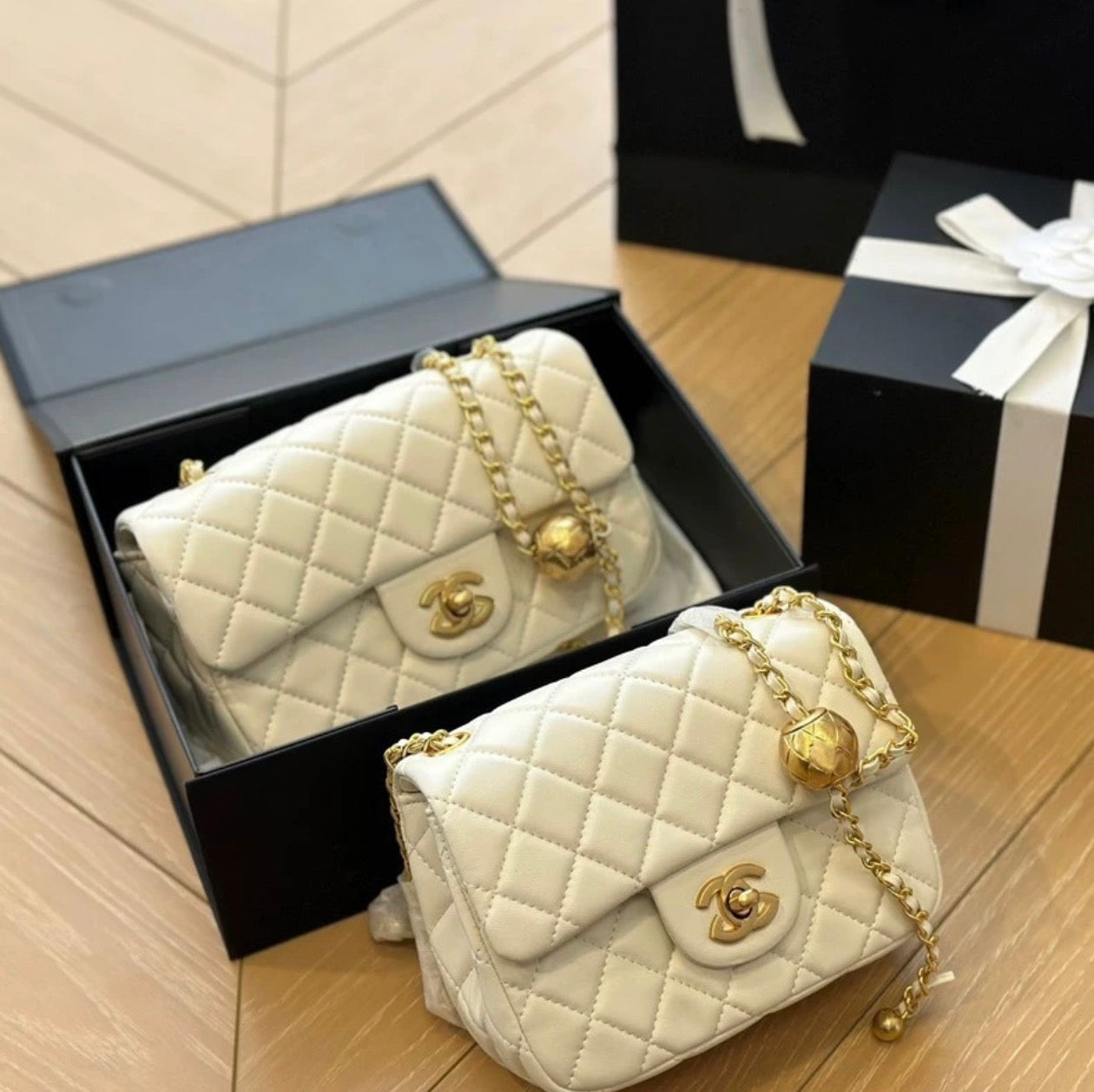 Mini white Chanel bag