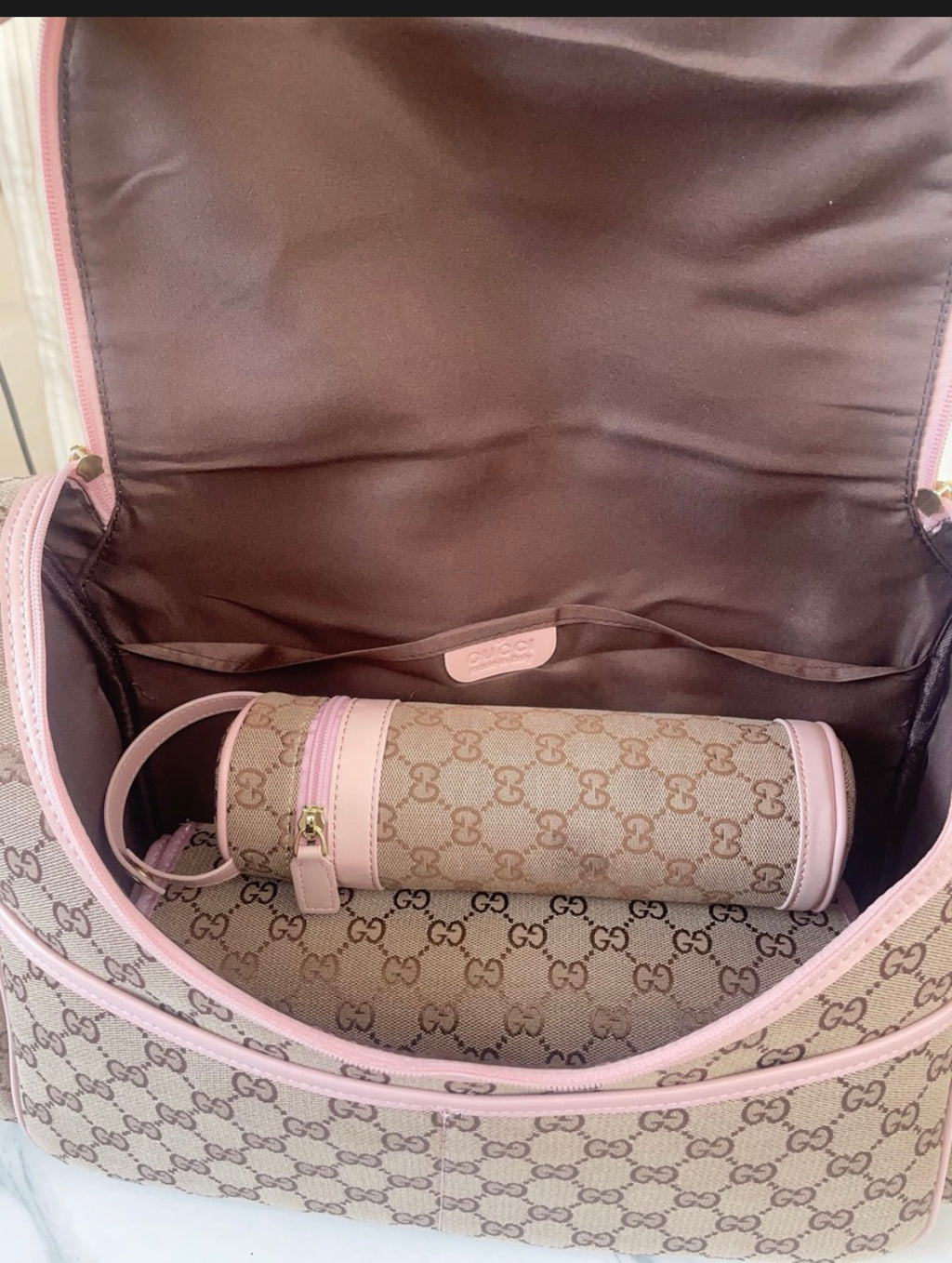 Plain brown & pink  bag set