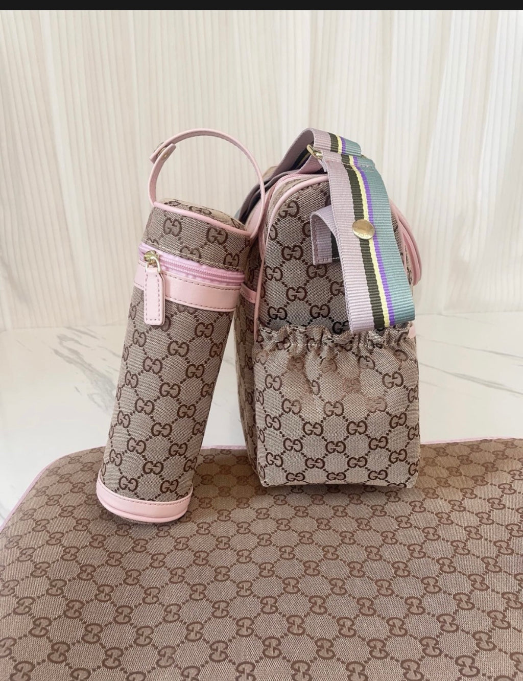 Plain brown & pink  bag set