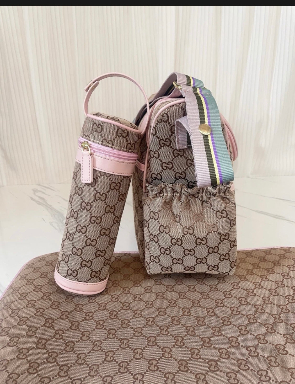 Plain brown & pink  bag set