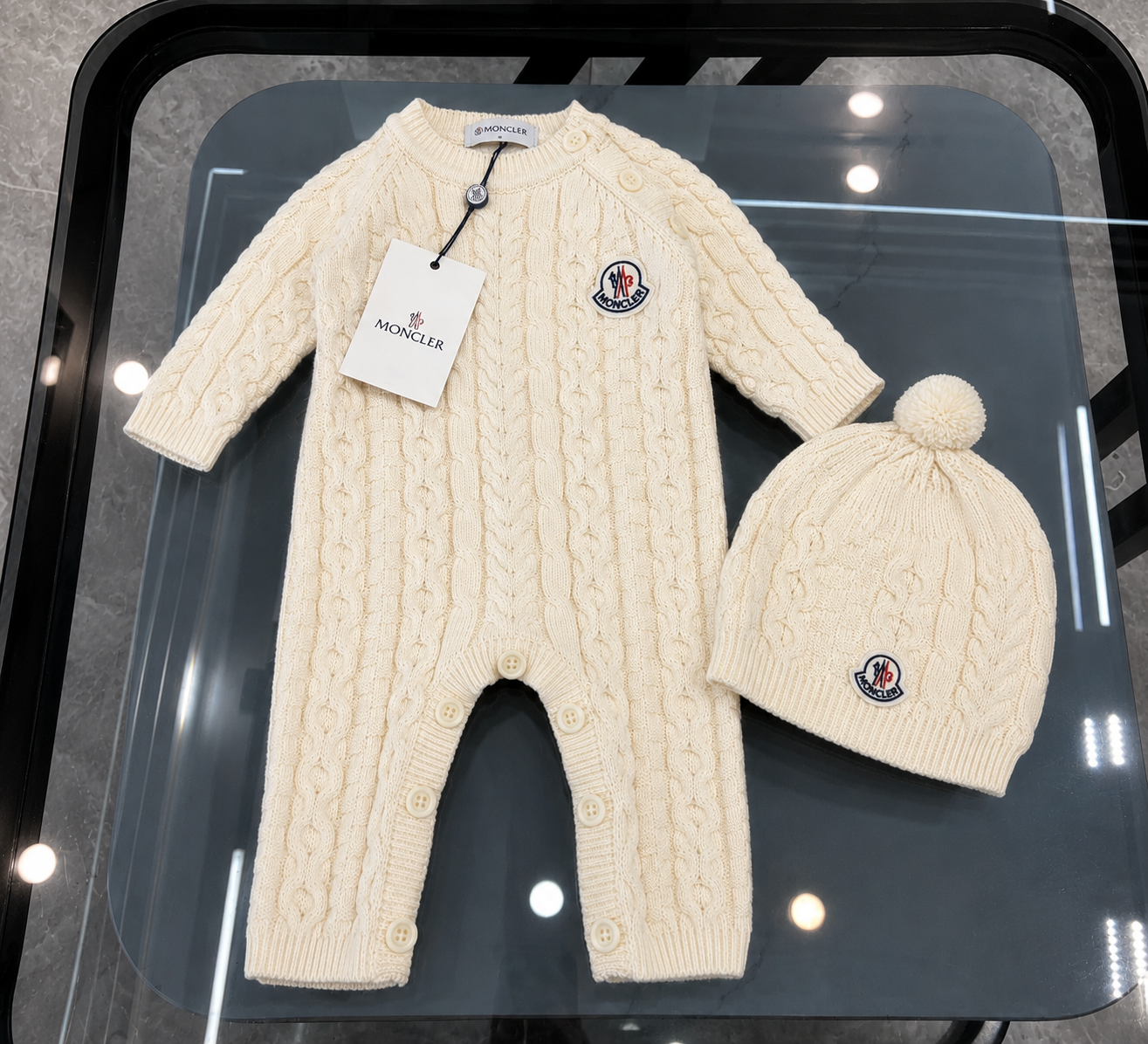 Moncler baby grower and beanie